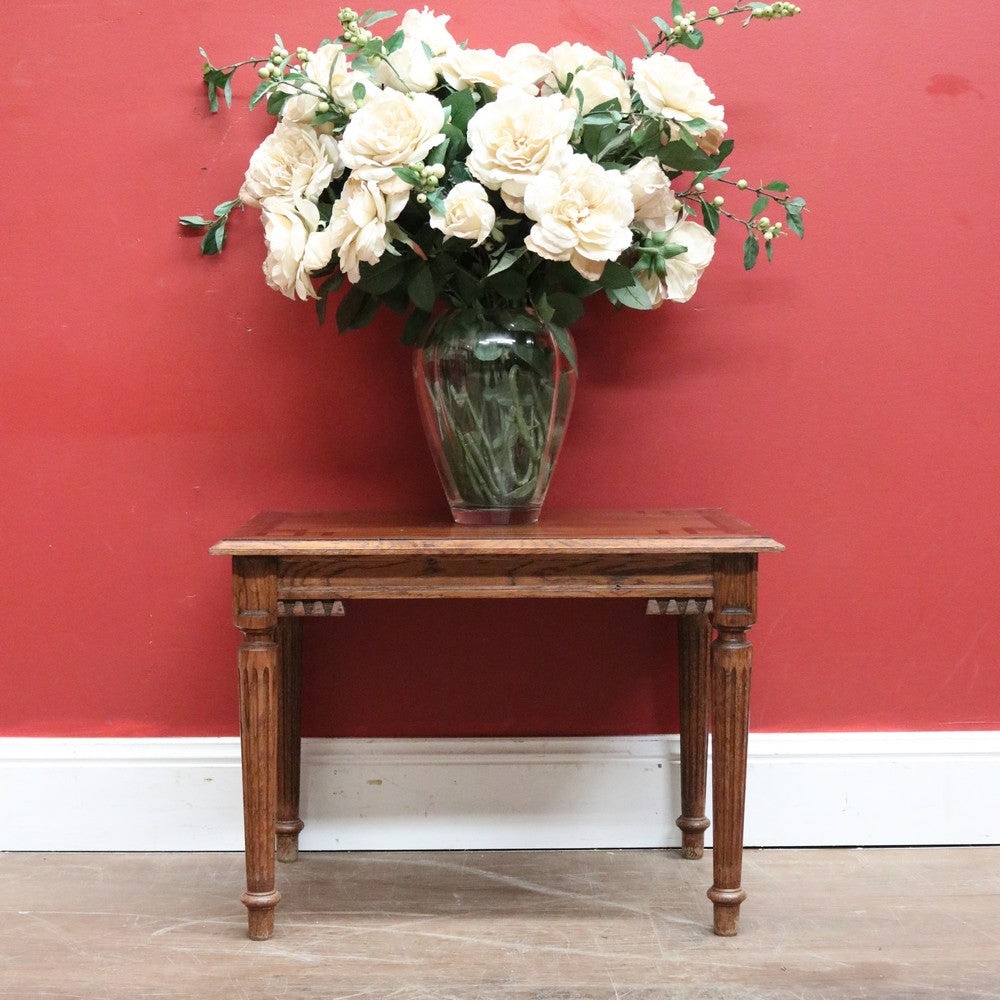 x SOLD Antique French Oak Lamp Side Table with Marquetry Inlay on Reeded legs. B11439