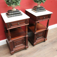 Load image into Gallery viewer, x SOLD Pair of Antique French Bedside Cabinet or Lamp Side Tables with Marble Tops. B11381
