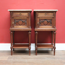 Load image into Gallery viewer, x SOLD Pair of Antique French Lamp Tables, Bedside Cabinets, Marble Top Bedsides. B11525
