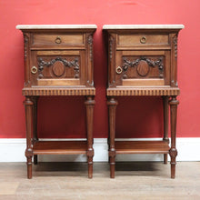 Load image into Gallery viewer, x SOLD Pair of Antique French Lamp Tables, Bedside Cabinets, Marble Top Bedsides. B11525
