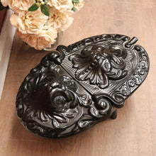 Load image into Gallery viewer, Antique French Cast Iron and Enamel Coal Scuttle, Magazine holder or kindling box. B11529
