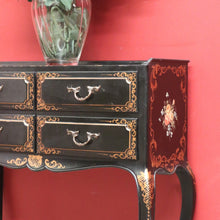 Load image into Gallery viewer, x SOLD Vintage French Black Lacquered Hand Painted Four Drawer Cabinet, Hall Table, Lamp Side Table. B11371
