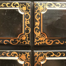 Load image into Gallery viewer, x SOLD Vintage French Black Lacquered Hand Painted Four Drawer Cabinet, Hall Table, Lamp Side Table. B11371
