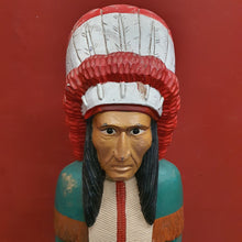 Load image into Gallery viewer, x SOLD American Cigar Store Indian Chief hand-carved hand-painted solid wood advertising statue.
