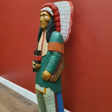 Load image into Gallery viewer, x SOLD American Cigar Store Indian Chief hand-carved hand-painted solid wood advertising statue.
