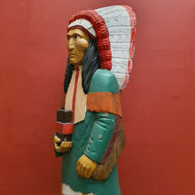 Load image into Gallery viewer, x SOLD American Cigar Store Indian Chief hand-carved hand-painted solid wood advertising statue.
