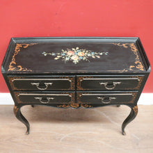 Load image into Gallery viewer, x SOLD Vintage French Black Lacquered Hand Painted Four Drawer Cabinet, Hall Table, Lamp Side Table. B11371
