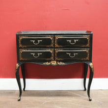 Load image into Gallery viewer, x SOLD Vintage French Black Lacquered Hand Painted Four Drawer Cabinet, Hall Table, Lamp Side Table. B11371
