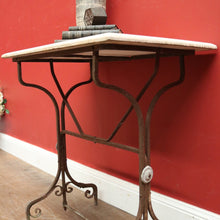 Load image into Gallery viewer, x SOLD Antique Wrought Iron and Marble Top French Outdoor Garden Table, potting Table. B11629
