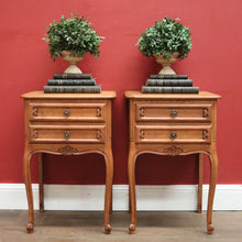 Load image into Gallery viewer, x SOLD Pair of Vintage French Bedside Cabinets or Two-drawer Lamp or Side Tables. B11826
