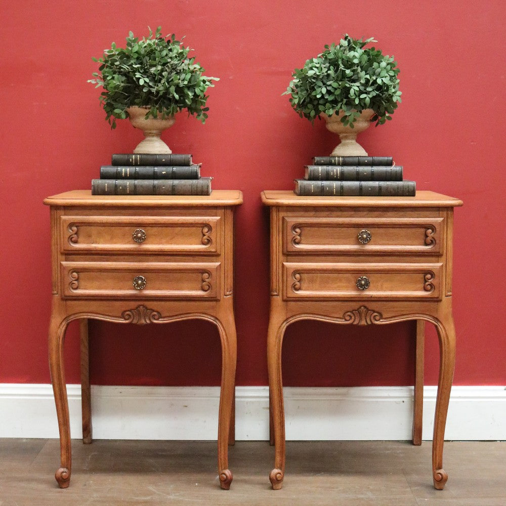 x SOLD Pair of Vintage French Bedside Cabinets or Two-drawer Lamp or Side Tables. B11826