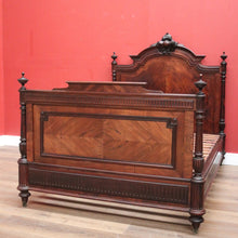 Load image into Gallery viewer, Antique French Rosewood Bed, Double. includes slat base, Foot, Headboard, Side Rails. B12237
