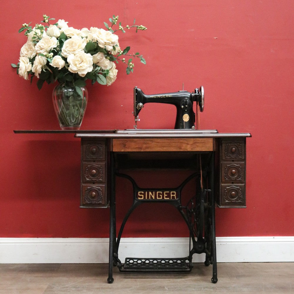 X SOLD Antique Singler Treadle Sewing Machine with Cast Iron Base and Six Drawers. B12365