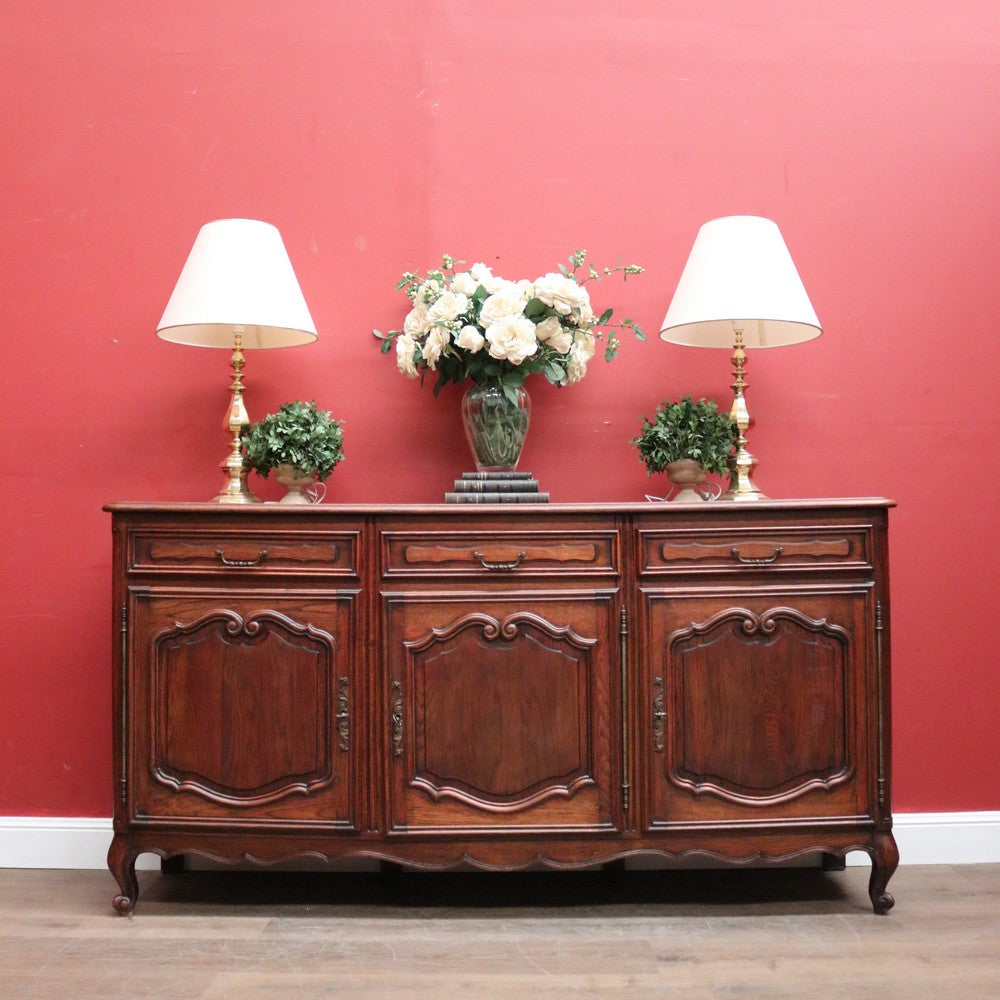 Antique French Oak Three Drawer, Three Door Sideboard with Parquetry Top. B12429