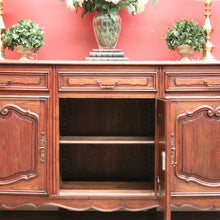 Load image into Gallery viewer, Antique French Oak Three Drawer, Three Door Sideboard with Parquetry Top. B12429
