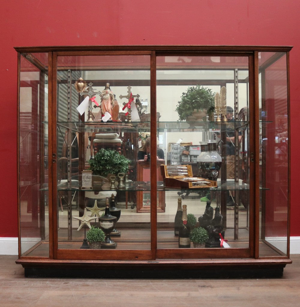 Antique Australian Maple Mirror Back Museum Specimen Cabinet or Display Cupboard with Glass Shelves. B12434