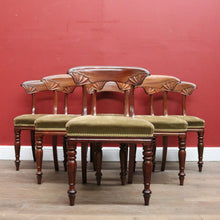 Load image into Gallery viewer, x SOLD Set of 6 Antique English Mahogany and Olive Velvet Dining or Kitchen Chairs, circa 1860 B12061
