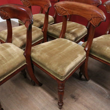 Load image into Gallery viewer, x SOLD Set of 6 Antique English Mahogany and Olive Velvet Dining or Kitchen Chairs, circa 1860 B12061
