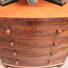 Load image into Gallery viewer, Antique English Mahogany Chest of Drawers with Flame Mahogany Drawer Fronts. B12063
