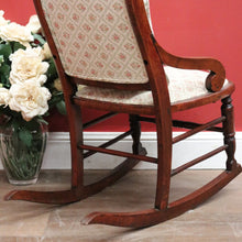 Load image into Gallery viewer, Vintage English Mahogany, Cream fabric with rose Floral detail Lades Rocking Chair. B12078
