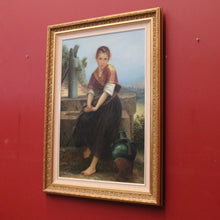 Load image into Gallery viewer, Framed Oil on Board, European Girl Sitting at the Well, Signed to the bottom right. B12070
