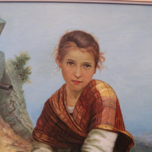 Load image into Gallery viewer, Framed Oil on Board, European Girl Sitting at the Well, Signed to the bottom right. B12070
