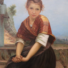 Load image into Gallery viewer, Framed Oil on Board, European Girl Sitting at the Well, Signed to the bottom right. B12070
