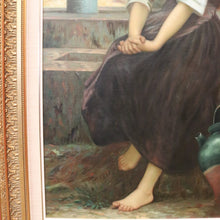 Load image into Gallery viewer, Framed Oil on Board, European Girl Sitting at the Well, Signed to the bottom right. B12070
