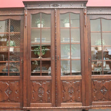 Load image into Gallery viewer, x SOLD Antique French Oak Four-Door Breakfront Bookcase or China Cabinet, Spiral Legs. B11471
