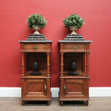 Load image into Gallery viewer, Antique French Oak and Marble Bedside Tables or Cupboards, Lamp side Tables. B12113
