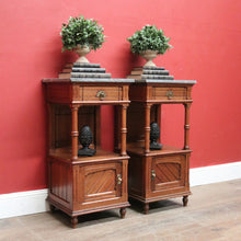 Load image into Gallery viewer, Antique French Oak and Marble Bedside Tables or Cupboards, Lamp side Tables. B12113
