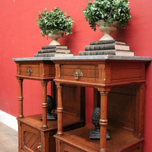 Load image into Gallery viewer, Antique French Oak and Marble Bedside Tables or Cupboards, Lamp side Tables. B12113
