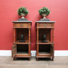 Load image into Gallery viewer, Antique French Oak and Marble Bedside Tables or Cupboards, Lamp side Tables. B12113
