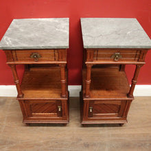 Load image into Gallery viewer, Antique French Oak and Marble Bedside Tables or Cupboards, Lamp side Tables. B12113
