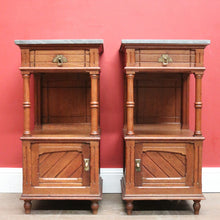 Load image into Gallery viewer, Antique French Oak and Marble Bedside Tables or Cupboards, Lamp side Tables. B12113
