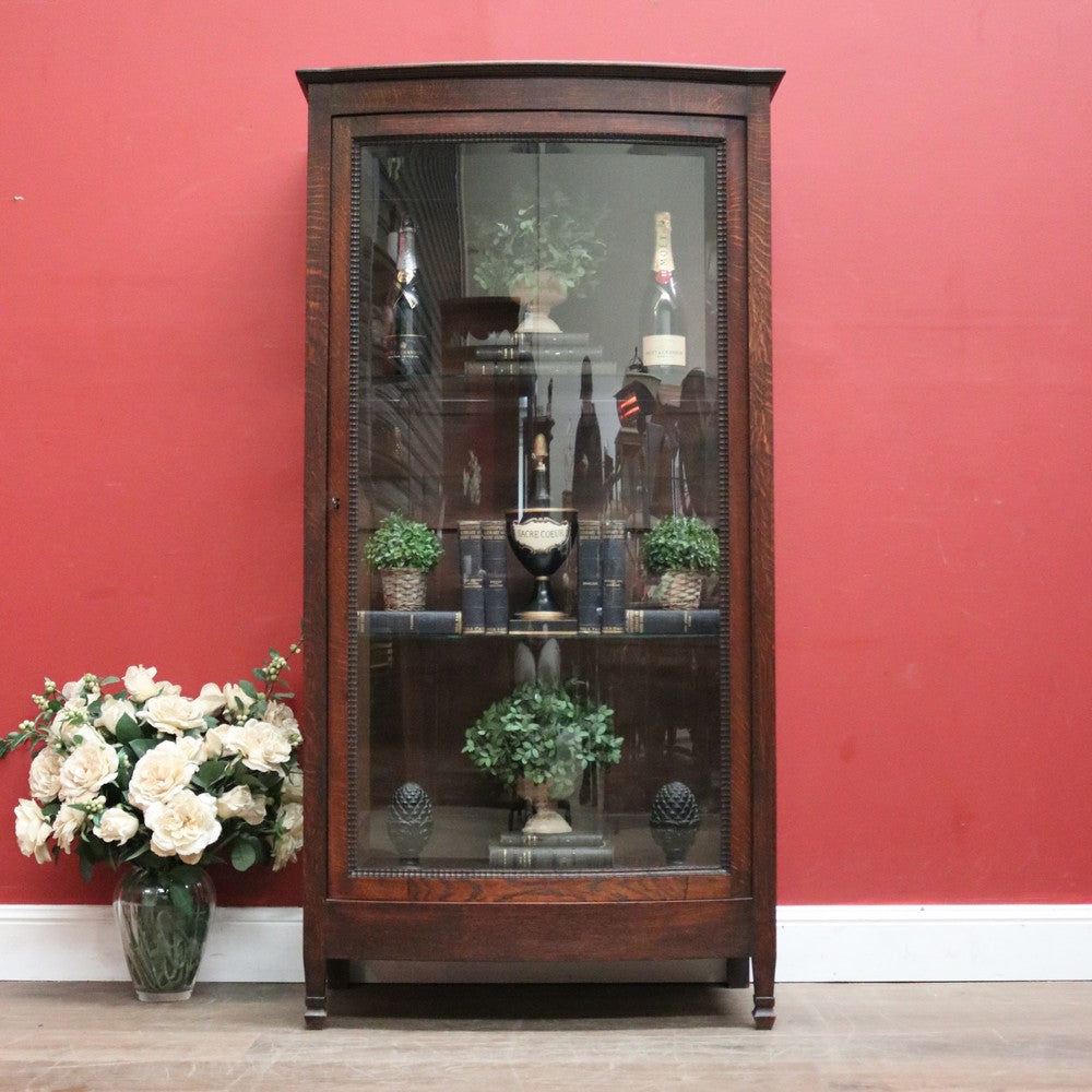 Antique French Oak and Curved Glass Door China Cabinet or Display Cupboard. B12095