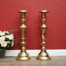 Load image into Gallery viewer, x SOLD Pair of Antique French Gothic Church Brass Gothic Candlestick Holders. B12109
