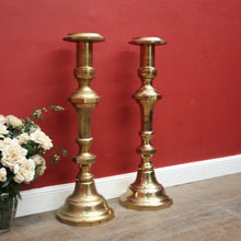 Load image into Gallery viewer, x SOLD Pair of Antique French Gothic Church Brass Gothic Candlestick Holders. B12109
