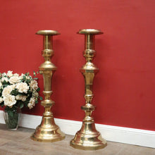 Load image into Gallery viewer, x SOLD Pair of Antique French Gothic Church Brass Gothic Candlestick Holders. B12109
