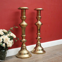 Load image into Gallery viewer, x SOLD Pair of Antique French Gothic Church Brass Gothic Candlestick Holders. B12109
