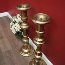 Load image into Gallery viewer, x SOLD Pair of Antique French Gothic Church Brass Gothic Candlestick Holders. B12109
