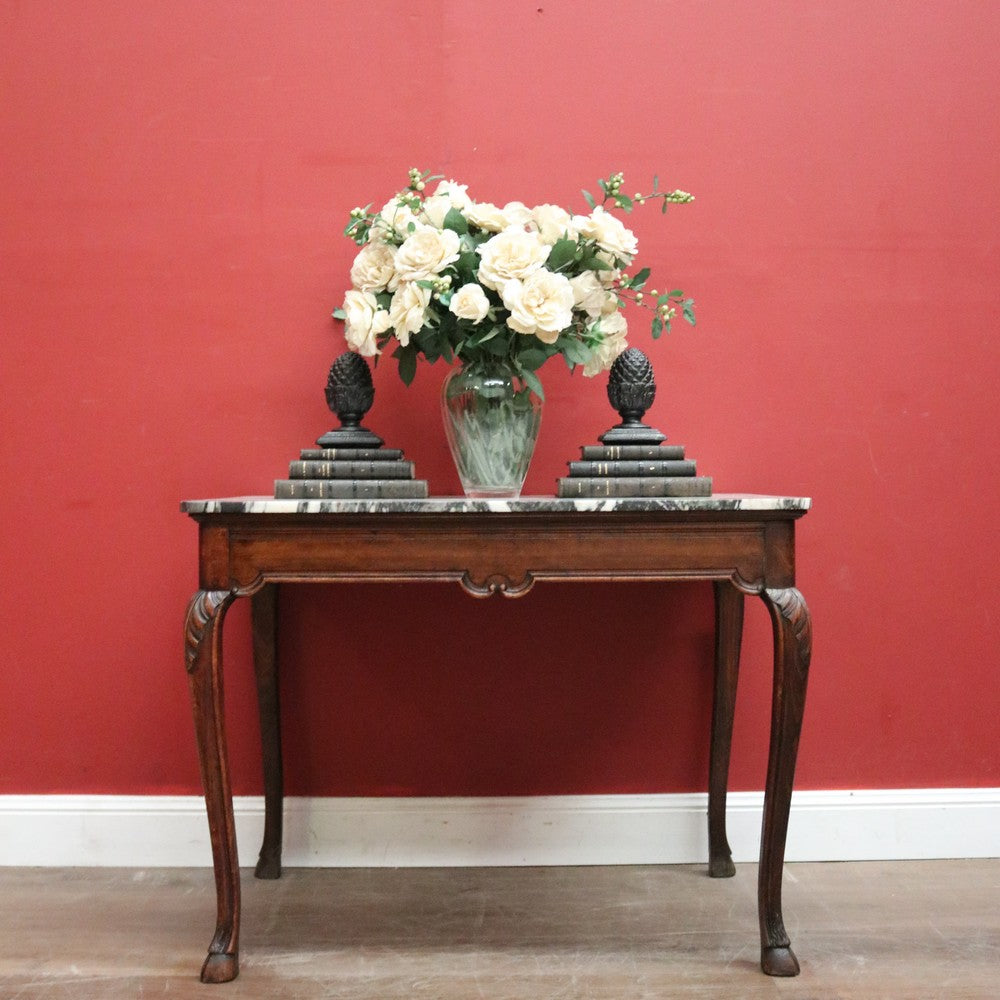 Antique French Walnut and Marble Top Centre Table, Console Table, Hall Table or Desk. B12084