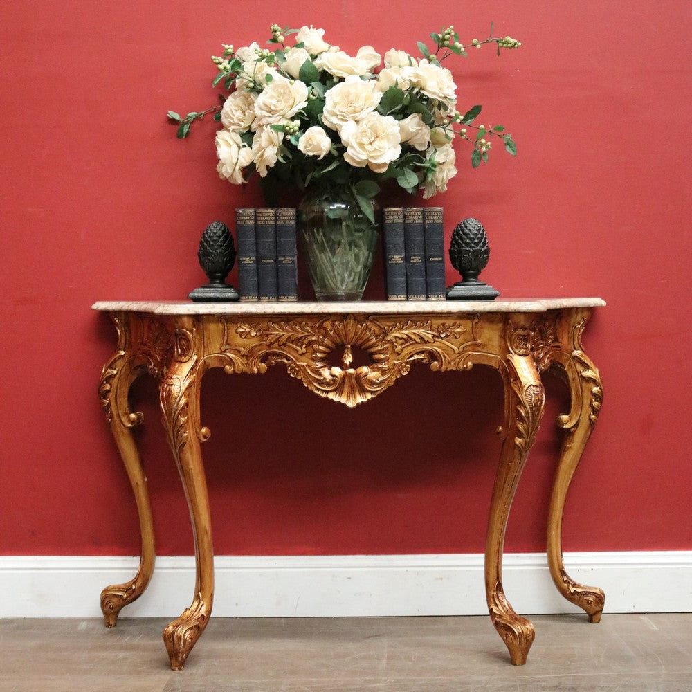 French Marble Top Gilt Hand-painted Hallway or Foyer Console Table. B12107