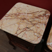 Load image into Gallery viewer, x SOLD Pair of Antique French Oak and Marble Top Bedside Cabinets or Lamp Tables. B12090
