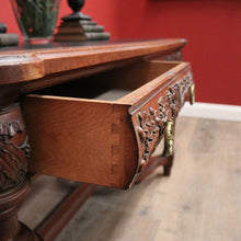 Load image into Gallery viewer, x SOLD Antique French Oak Stretcher base two Drawer Office Desk, Writing Desk, hall Table. B12108
