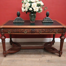 Load image into Gallery viewer, x SOLD Antique French Oak Stretcher base two Drawer Office Desk, Writing Desk, hall Table. B12108
