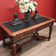 Load image into Gallery viewer, x SOLD Antique French Oak Stretcher base two Drawer Office Desk, Writing Desk, hall Table. B12108
