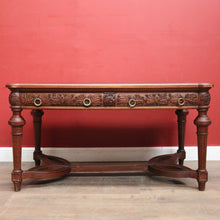 Load image into Gallery viewer, x SOLD Antique French Oak Stretcher base two Drawer Office Desk, Writing Desk, hall Table. B12108
