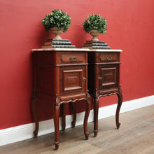 Load image into Gallery viewer, A Pair of Antique French Oak and Marble Bedside Cabinets or Bedside Tables. B12091
