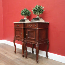 Load image into Gallery viewer, A Pair of Antique French Oak and Marble Bedside Cabinets or Bedside Tables. B12091
